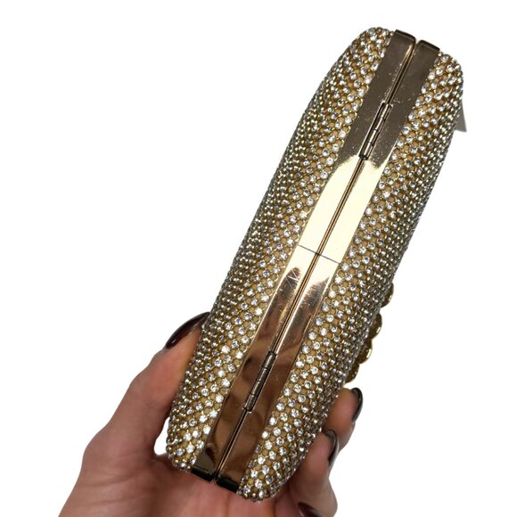 Gold Rhinestone Evening Clutch Peacock Clasp Elegant Formal Purse NWT - Picture 12 of 16